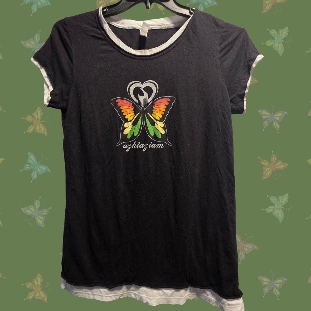 Y2k Azhiaziam Layered Butterfly Graphic Ringer Tee